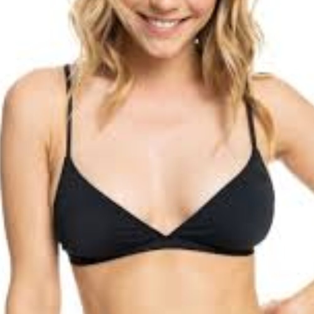 Roxy juniors Solid Beach Classics Fixed Triangle Bikini, Black, Small A,B or C